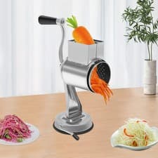 Image of Manual Food Grater Kitchen Rotary Drum Slicer Shredder w/5 Blade Stainless Steel