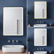 Image of LED Bathroom Mirror Cabinet with Light Demister Shaver Socket White/Black/Yellow
