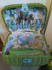 Image of Picnic Basket Green 4 People With Picnic Matt
