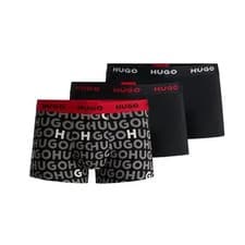 Image of Hugo 3 Pack Stretch Cotton Trunks with Logo Waistbands - Black Allover