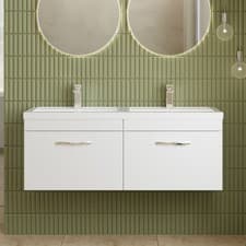 Image of Nuie Athena Wall Hung 2-Drawer Vanity Unit Double Basin 1200mm Gloss White