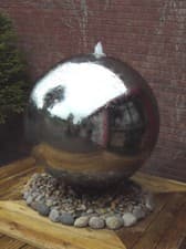 Image of Solar Powered 75cm Diameter Polished Steel Sphere Water Feature With LED Lights