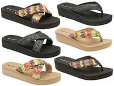 Image of Ladies Womens Summer Sandals Dunlop Low Wedge Toe Post Holiday Beach Flip Flops