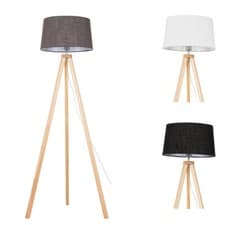 Image of Wooden Tripod Floor Lamp Standard Free Standing Living Room Light  Lampshade