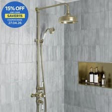 Image of Traditional Thermostatic Mixer Shower Luxury Dual Exposed Round Brushed Brass