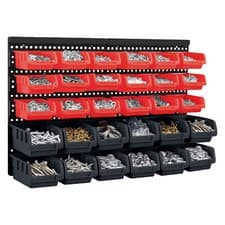 Image of 32 PC WALL MOUNTED GARAGE STORAGE BIN WORKSHOP ORGANISER RACK DIY TOOL BOXES