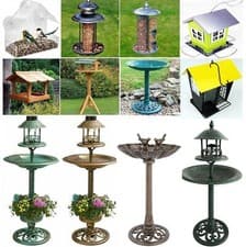 Image of Bird Bath Feeder Bowl With Solar Light Garden & Patio Bird Feeding Table Station