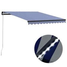 Image of Manual Retractable Awning with LED 300x250 cm Blue and White vidaXL