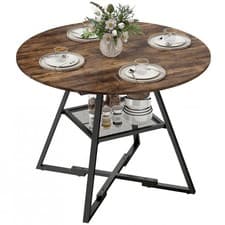 Image of HOMCOM Round Dining Table for 4, 100 cm Kitchen Table w/ Shelf, Rustic Brown