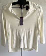 Image of DEBENHAMS LIGHT TOP SIZE 20 (UK) CREAM COLOUR 3/4 LENGTH SLEEVES COLLAR *NEW*