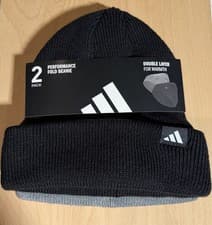 Image of ADIDAS BEANIE CAP BLACK AND GREY PERFORMANCE FOLD 2 PACK UNISEX BLACK GREY NEW