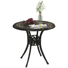Image of Outsunny 78 cm Round Garden Dining Table with Parasol Hole, Bronze Tone