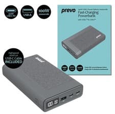 Image of Prevo AD10C 20000mAh Power Bank USB-C Fast Charging Portable Charger Grey