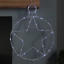 Image of 49cm Battery Powered Light up Christmas Silver Star with Twinkling White LEDs