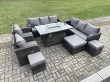 Image of Fimous Rattan Garden Furniture Set Gas Fire Pit Table Outdoor Lounge Sofa Sets