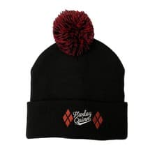 Image of DC Comics Harley Quinn Black Diamond Pom Beanie DC Comics Batman Red & Black 421