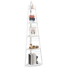 Image of HOMCOM 5-Tier Corner Shelf, Shelving Unit with Adjustable Feet, White