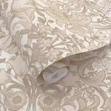 Image of Ornamental Damask Wallpaper Floral Leaves Bloom Botanical Holden Cream 13881