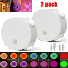 Image of 2Pcs Magnetic RGB LED Night Light Smart Motion Sensor Rechargeable Ambient Lamp