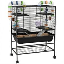 Image of PawHut Large Hamster Cage, Rat Cage w/ Wheels, Tubes, Storage Shelf, Ramps