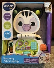 Image of VTech Baby Discovery Zebra Laptop Toy 6-24 Months Learning Shapes Sounds NEW