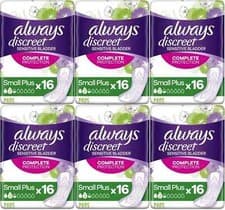 Image of Always Discreet Sensitive Bladder Incontinence Pads Liners Small Plus Pack of 96