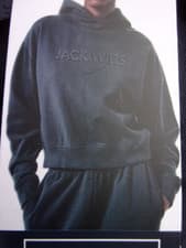 Image of New Ladies Jack Wills Navy Blue Embossed Logo Hoodie Top Size: M