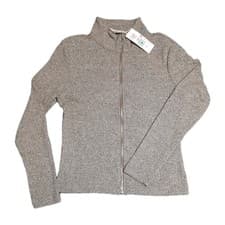 Image of BNWT M&S Funnel/High Neck Long Sleeved Knitted Zip Cardigan Top Marl Grey UK M