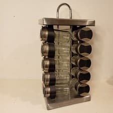 Image of Rotating Steel Spice Rack for 20 spice Organizer With Glass Bottles vintage 