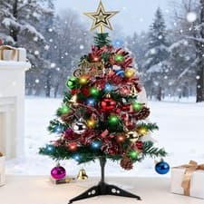 Image of 60cm Tabletop Christmas Tree Artificial Xmas with Lights Mini Small Ornaments