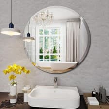 Image of Large Frameless Mirror Round Wall All Glass Bevelled Classic 40/50/60/70/80/90cm