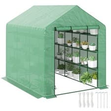 Image of Outsunny Walk-in Garden Greenhouse Shelves Polytunnel Steeple Grow House