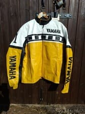 Image of Yamaha Kenny Roberts style Yellow Leather Zip Up Jacket Size 5xl 60 Inch Chest