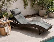 Image of Rattan Sun Lounger Garden Recliner Chair Patio Relax Cushion Day Bed Lounge Seat
