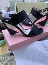 Image of BNIB MODA in Pelle Leather Black Wedge Sandals Size 37 (4) Cruise Races Wedding