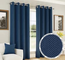 Image of CHESTER 100% BLACKOUT THERMAL HERRINGBONE JACQUARD EYELET CURTAINS READY MADE