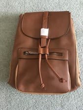 Image of NEW WITH TAGS Accessorize Faux Leather Brown Tan Multi Pocket Backpack  RRP  £35