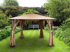 Image of Glendale Venice Garden Gazebo with Curtains – All-Weather Steel Frame | 3 Sizes