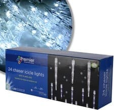 Image of Premier Decoration 24 Chaser Icicle Christmas LED Lights With 72 White LV081336W
