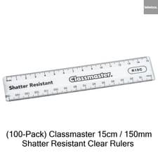 Image of (100 Pack) Classmaster 15cm Shatter Resistant Clear Rulers Metric 150mm Exam