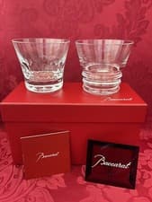Image of NIB FLAWLESS Pair Glass BACCARAT France VEGA & BIBA Crystal OLD FASHION TUMBLERS
