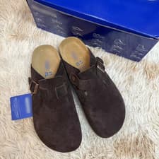 Image of Birkenstock Boston Unisex Taupe Suede Leather Soft Footbed Narrow Size 35-46 NEW