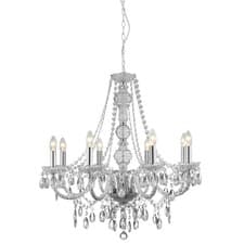 Image of 8 Lights Chrome and Clear Glass Frame Ceiling Pendant Light with Crystal Drops
