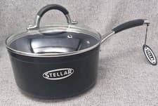 Image of Stellar 3000 Black Induction Non-Stick Saucepan with Glass Lid - 20cm