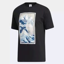 Image of NWT ADIDAS TSUNAMI BOX LOGO TEE GJ2109 MENS M BLACK JAPANESE GREAT WAVE