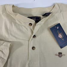 Image of Gant Passage Shirt Mens 2XL Cream Henley Cotton USA Crest Logo Casual