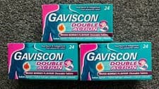 Image of 3 x 24 Gaviscon Double Action Mixed Berries Flavour Chewable | Total 72 Tablets