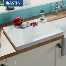Image of Astini Grooved Ceramic Gloss White Belfast Butler Kitchen Sink Worktop Drainer