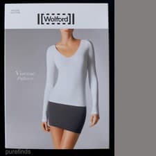 Image of WOLFORD VISCOSE PULLOVER V-NECK SWEATER LONG SLEEVES SIZE S, IN SILVER CLOUD NWT