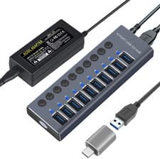 Image of High Speed 10 Port USB 3.0 HUB Power Splitter Extender Individual Switch Charger